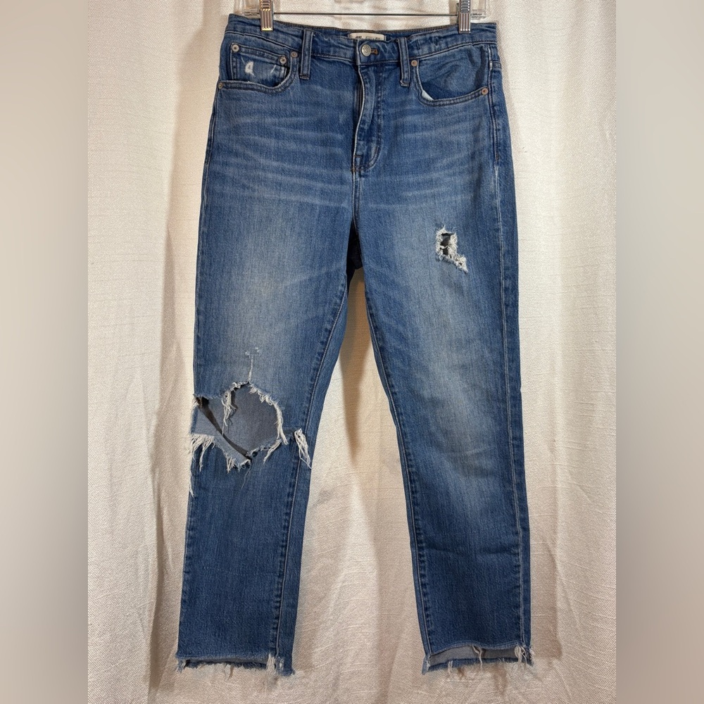 Madewell Blue Distressed high rise slim boyjean Jeans
